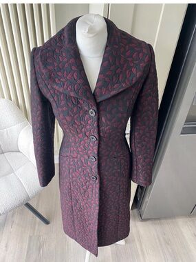 Women’s Coast Patterned Long Coat in Burgundy and Black